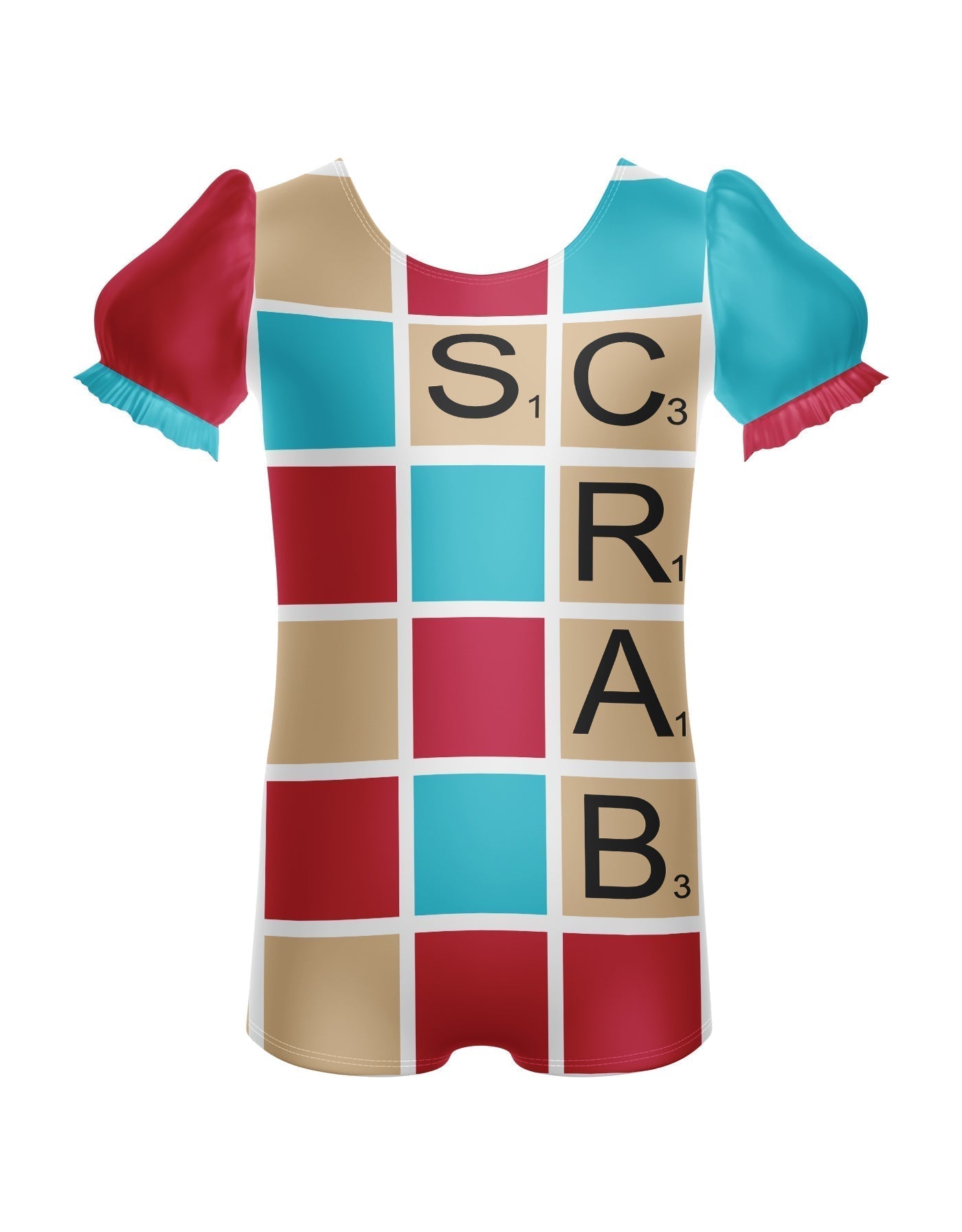 Letters Puff Sleeve Biketard