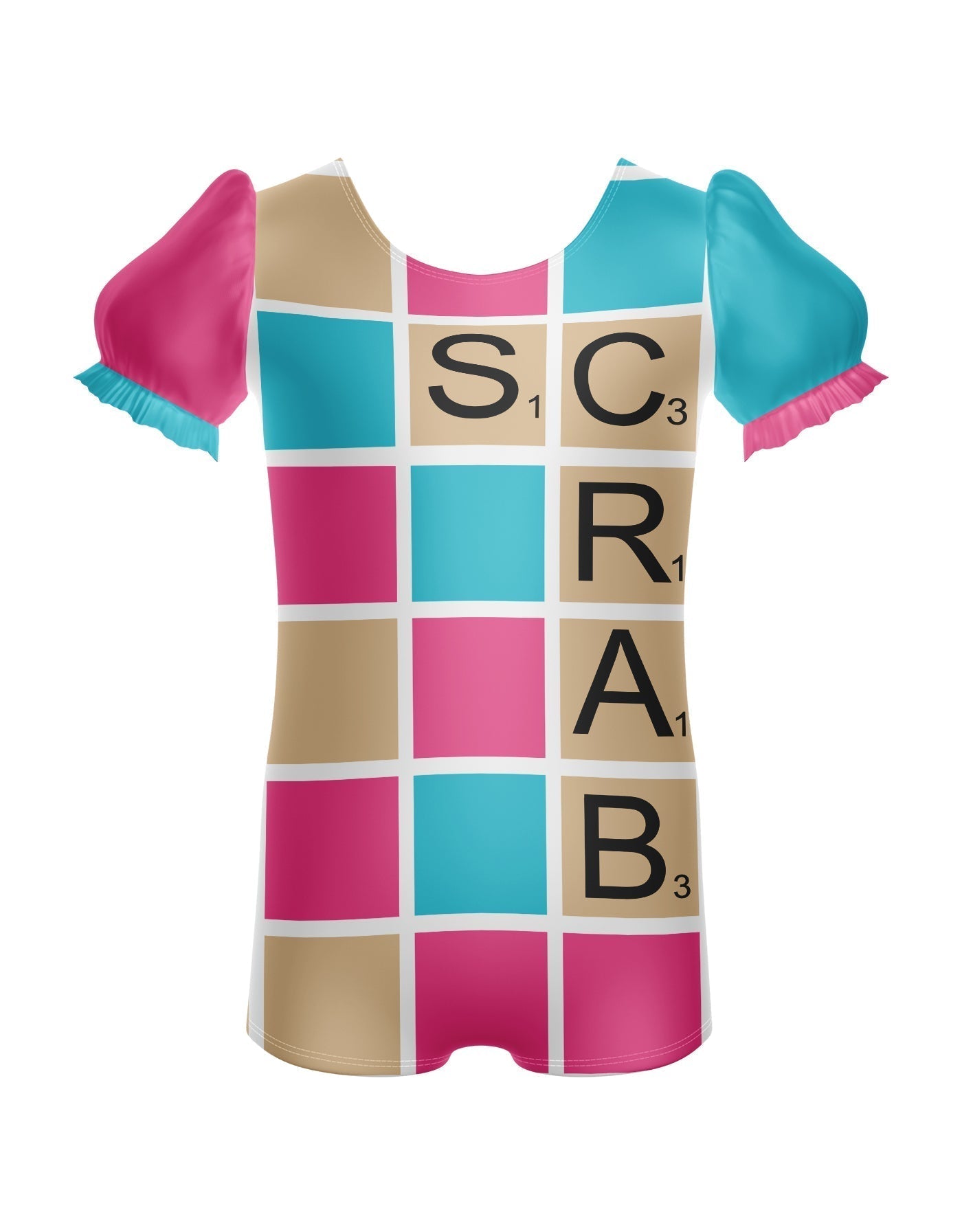 Letters Puff Sleeve Biketard