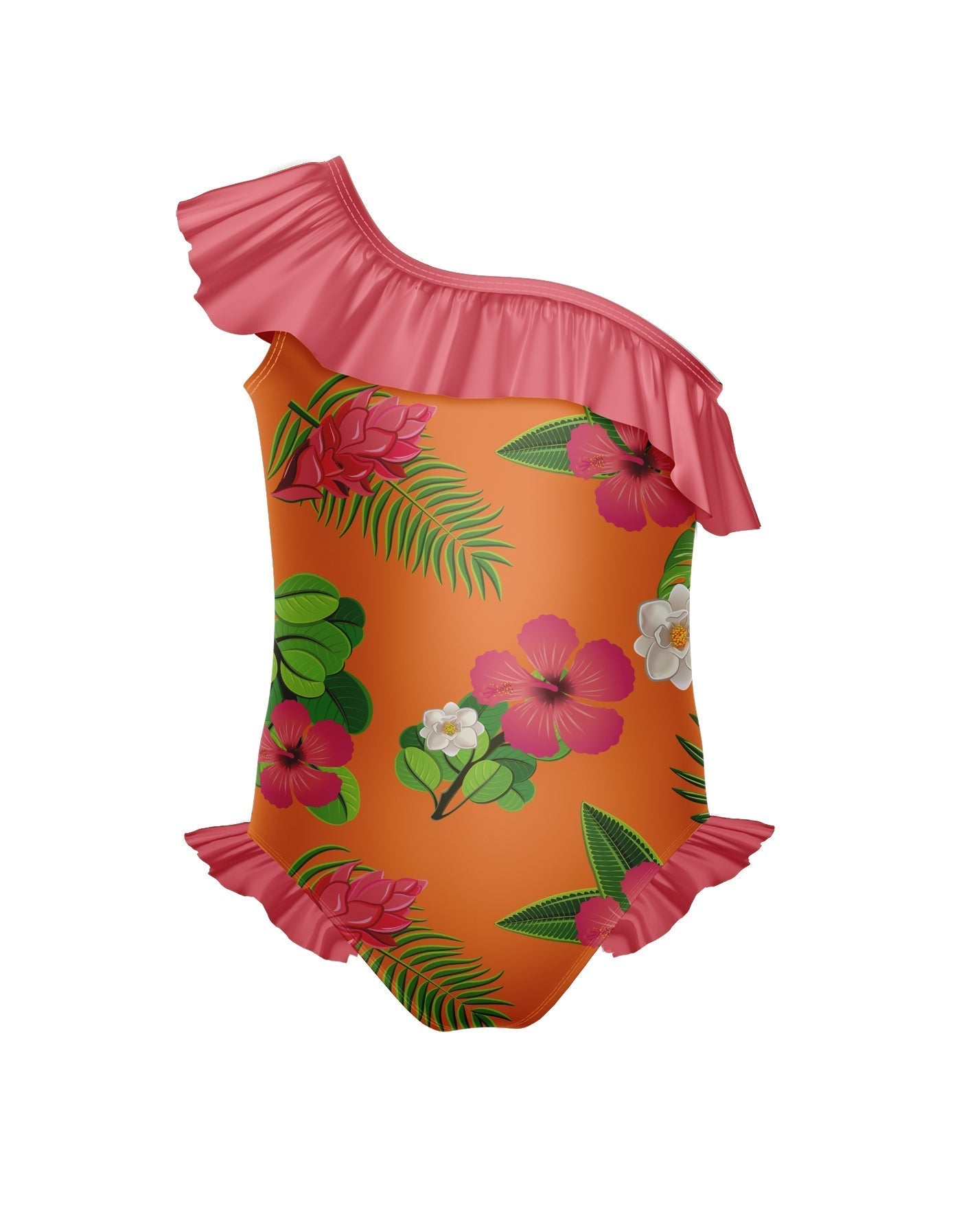 Tropicoco One Shoulder w Ruffle w Leg Flutter Leotard