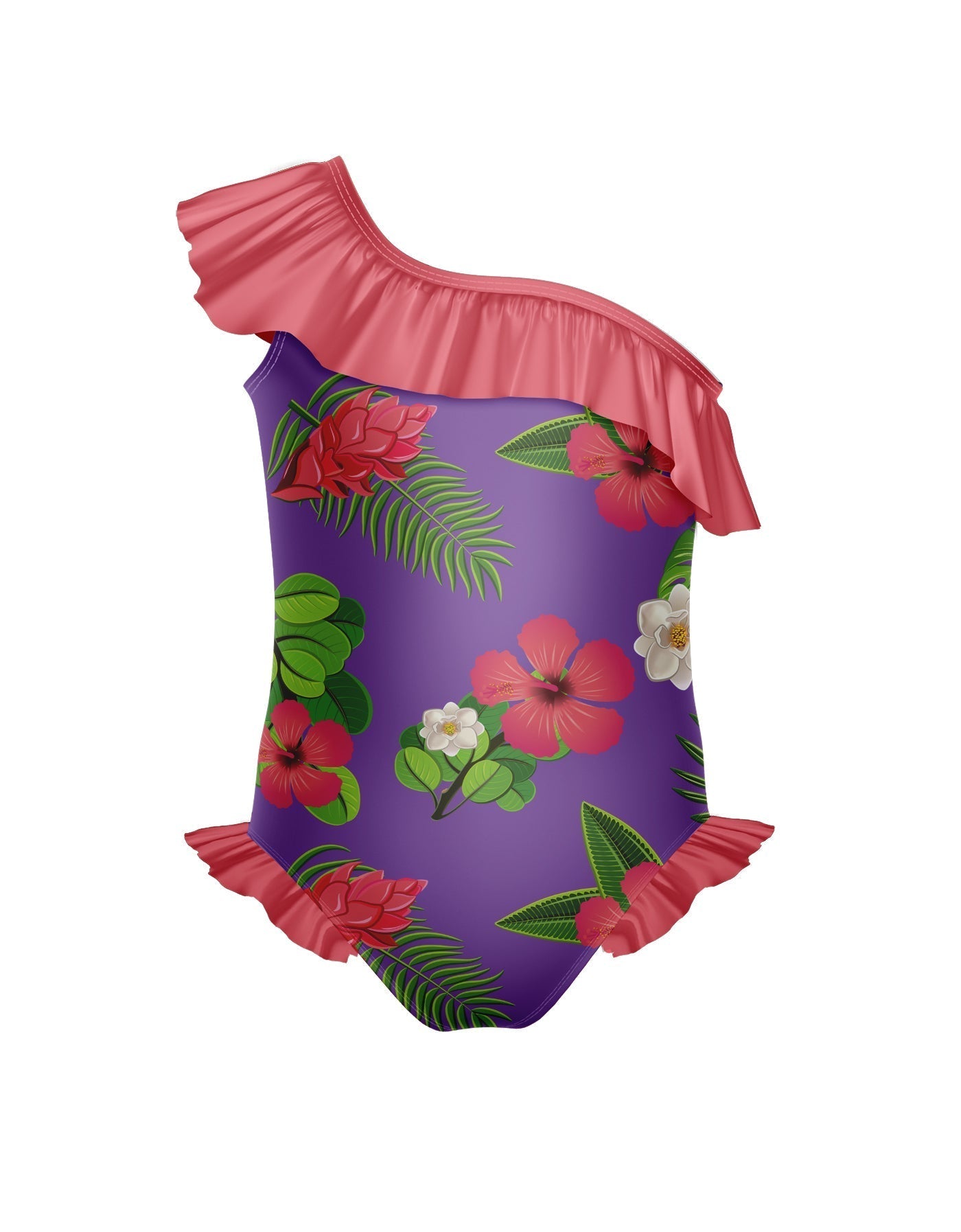 Tropicoco One Shoulder w Ruffle w Leg Flutter Leotard