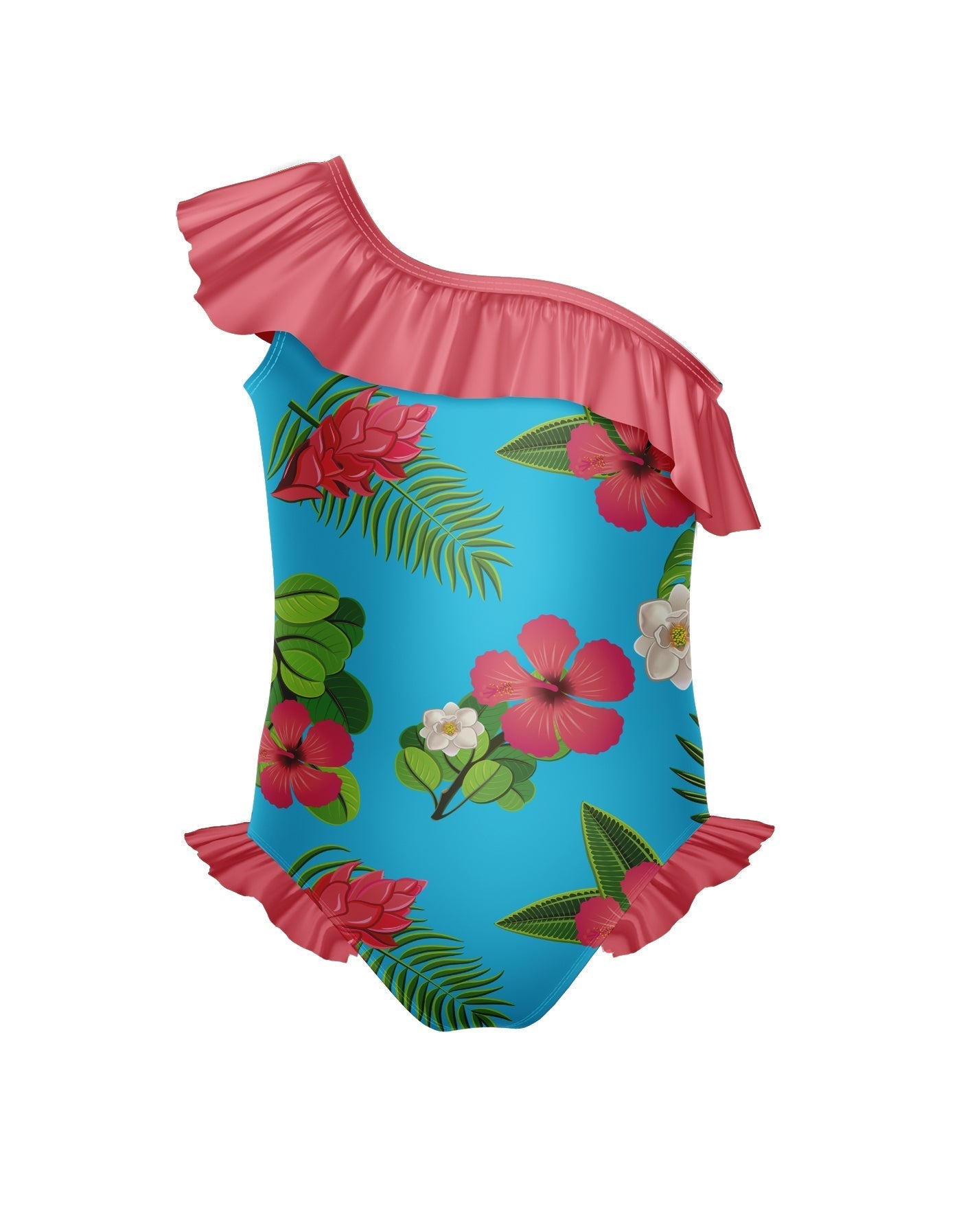 Tropicoco One Shoulder w Ruffle w Leg Flutter Leotard