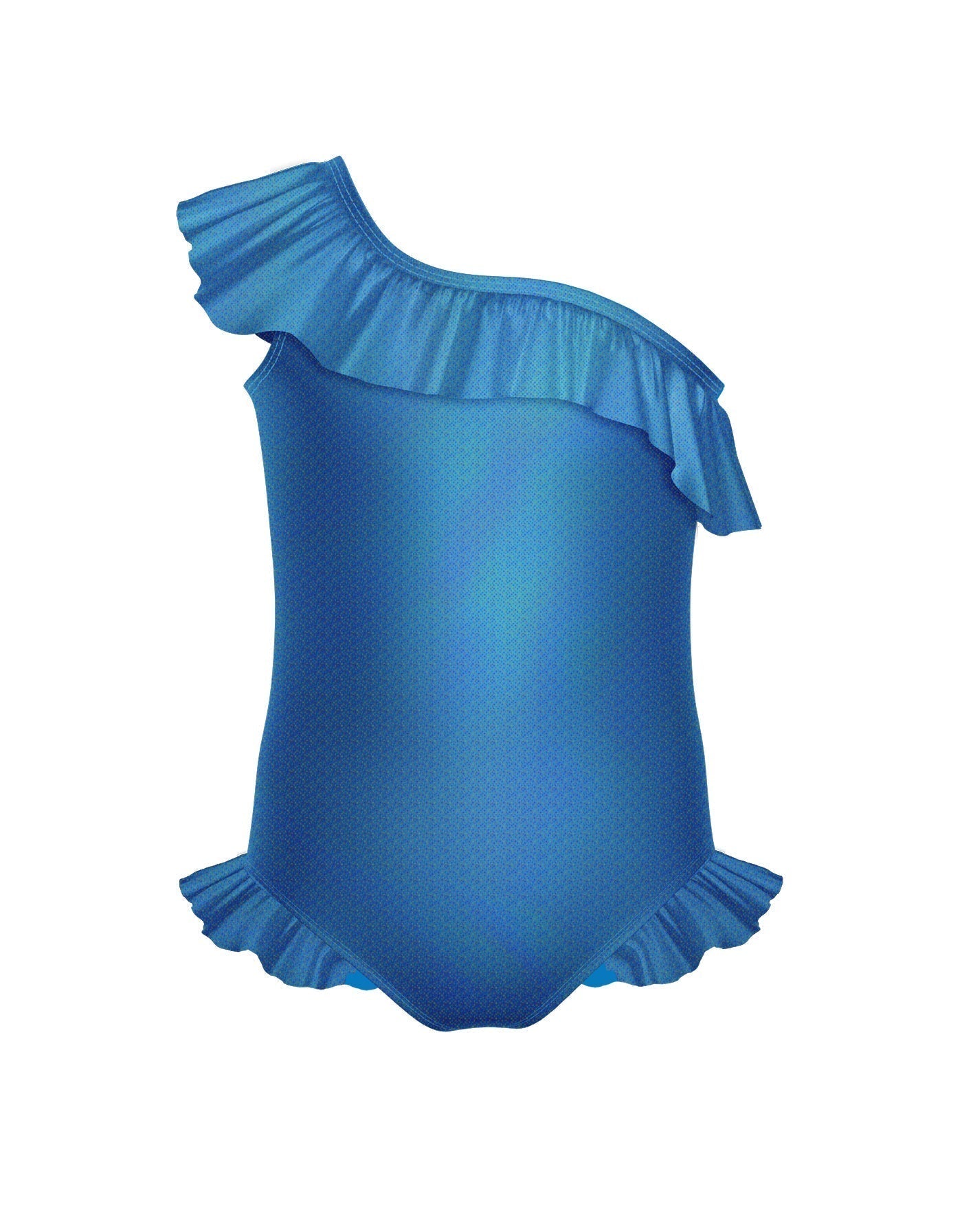 Solid Hologram One Shoulder Leotard with Neck and Leg Ruffle