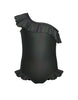 Solid Hologram One Shoulder Leotard with Neck and Leg Ruffle