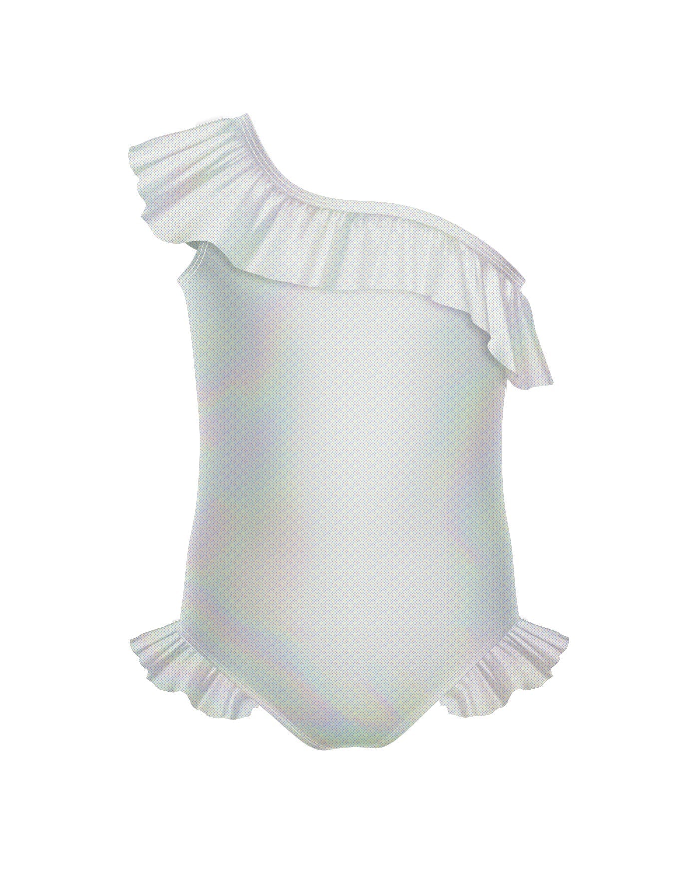 Solid Hologram One Shoulder Leotard with Neck and Leg Ruffle