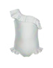 Solid Hologram One Shoulder Leotard with Neck and Leg Ruffle