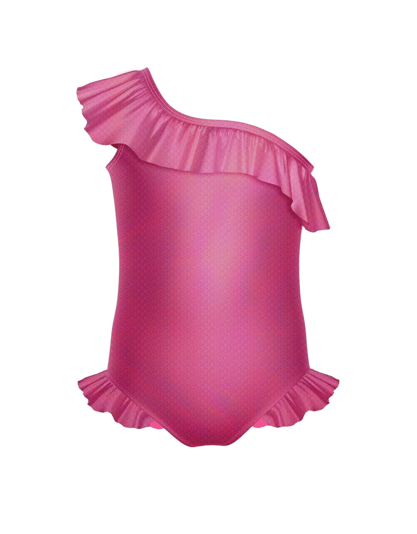 Solid Hologram One Shoulder Leotard with Neck and Leg Ruffle