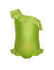 Solid Hologram One Shoulder Leotard with Neck and Leg Ruffle