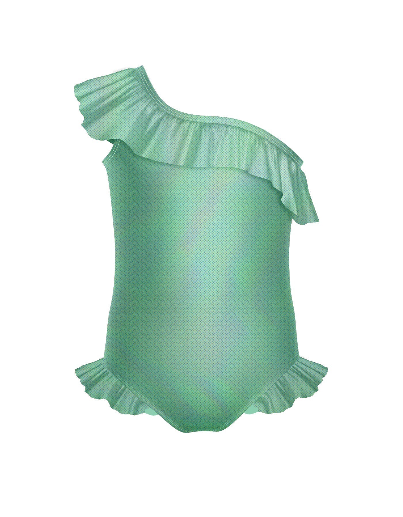 Solid Hologram One Shoulder Leotard with Neck and Leg Ruffle