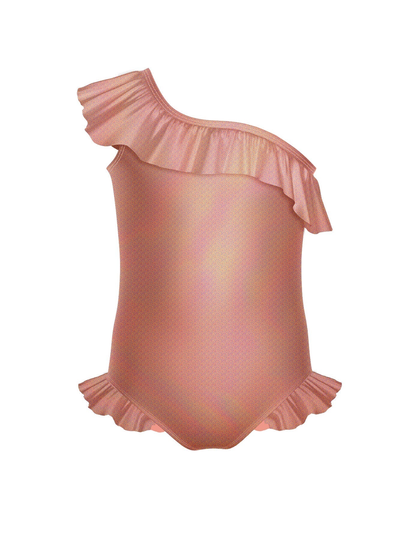 Solid Hologram One Shoulder Leotard with Neck and Leg Ruffle