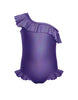 Solid Hologram One Shoulder Leotard with Neck and Leg Ruffle