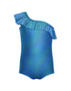 Solid Hologram One Shoulder Leotard with Ruffle