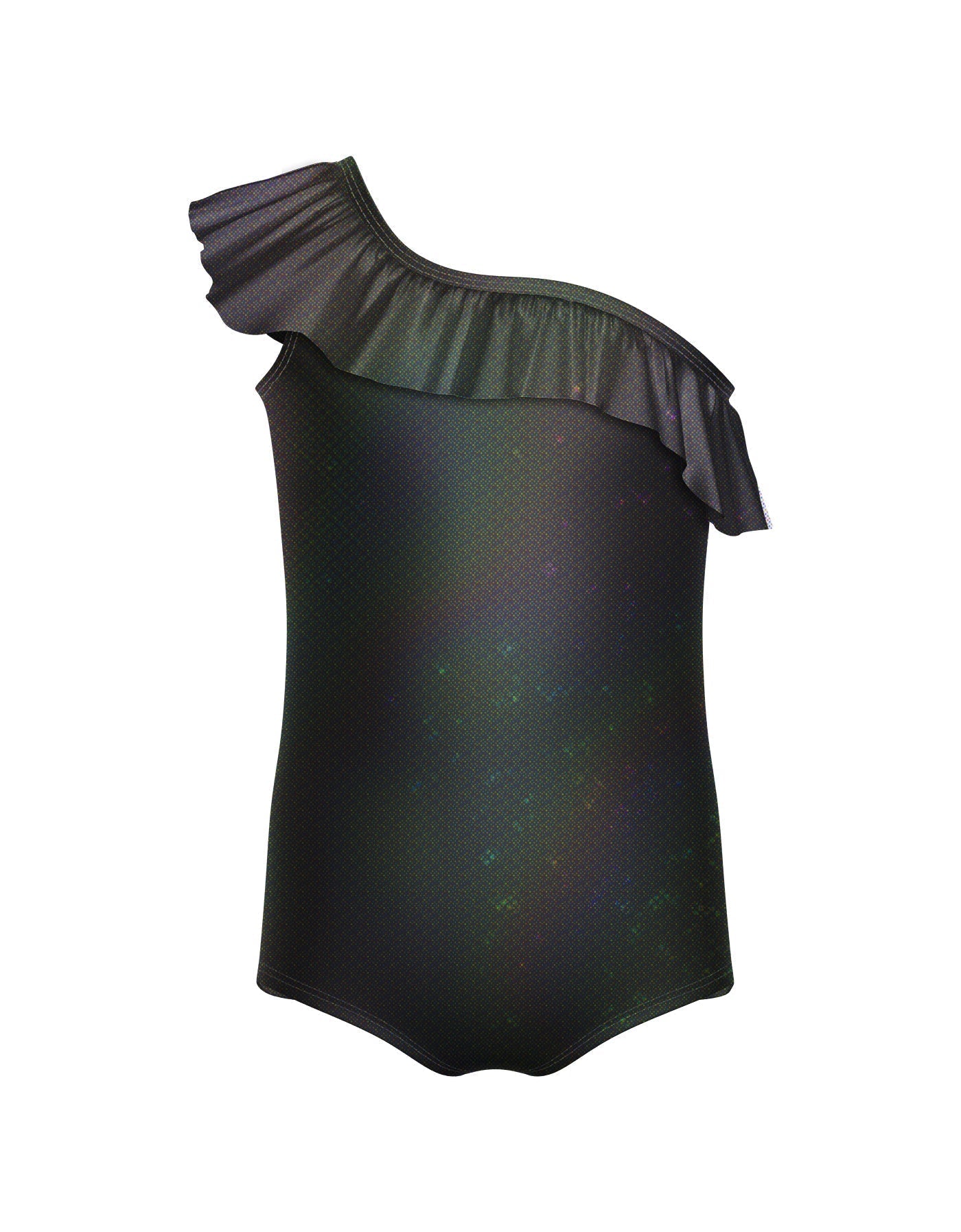 Solid Hologram One Shoulder Leotard with Ruffle