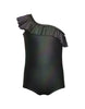 Solid Hologram One Shoulder Leotard with Ruffle