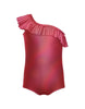 Solid Hologram One Shoulder Leotard with Ruffle