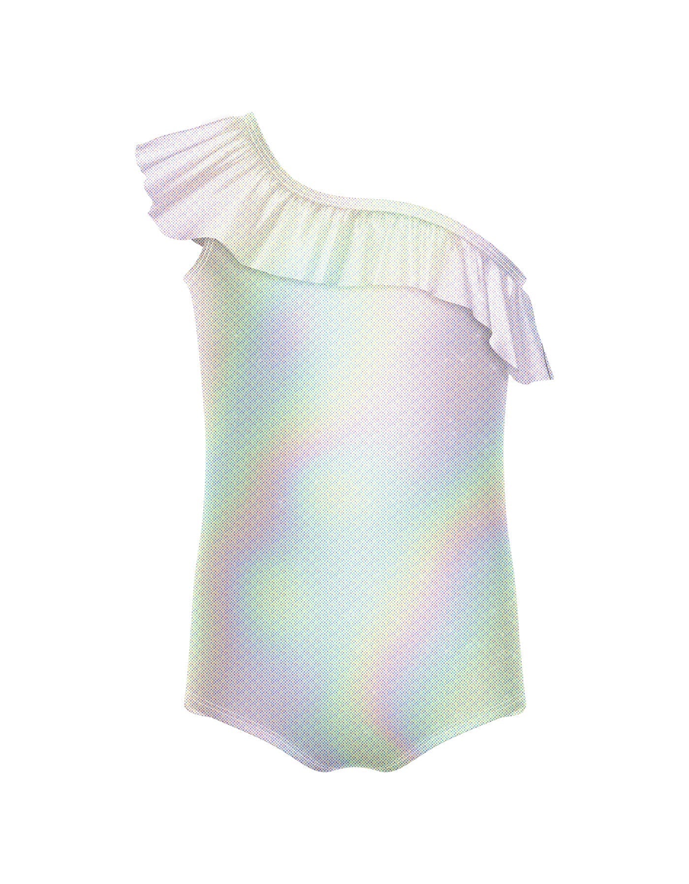 Solid Hologram One Shoulder Leotard with Ruffle