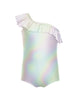 Solid Hologram One Shoulder Leotard with Ruffle