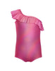 Solid Hologram One Shoulder Leotard with Ruffle