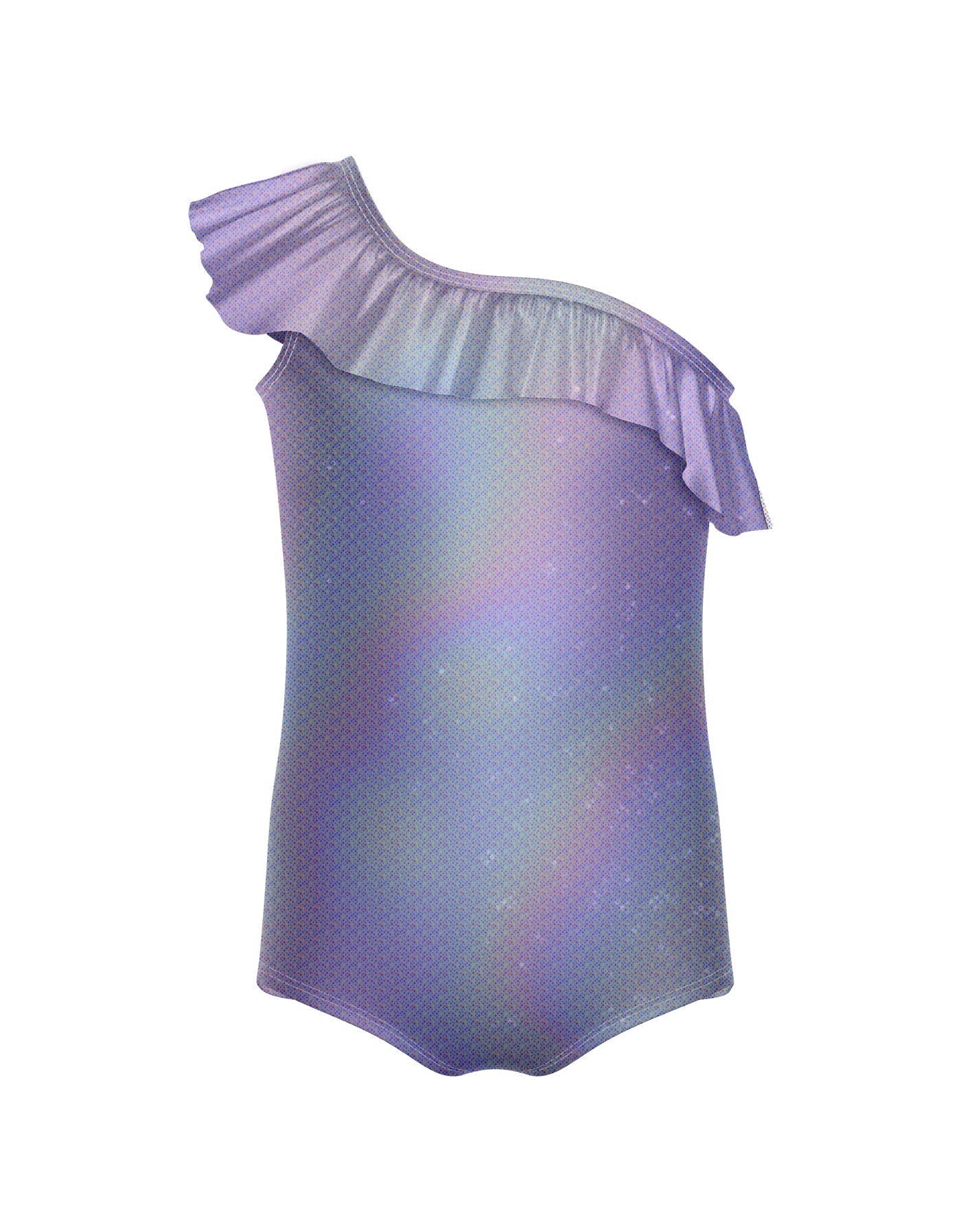 Solid Hologram One Shoulder Leotard with Ruffle