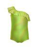 Solid Hologram One Shoulder Leotard with Ruffle