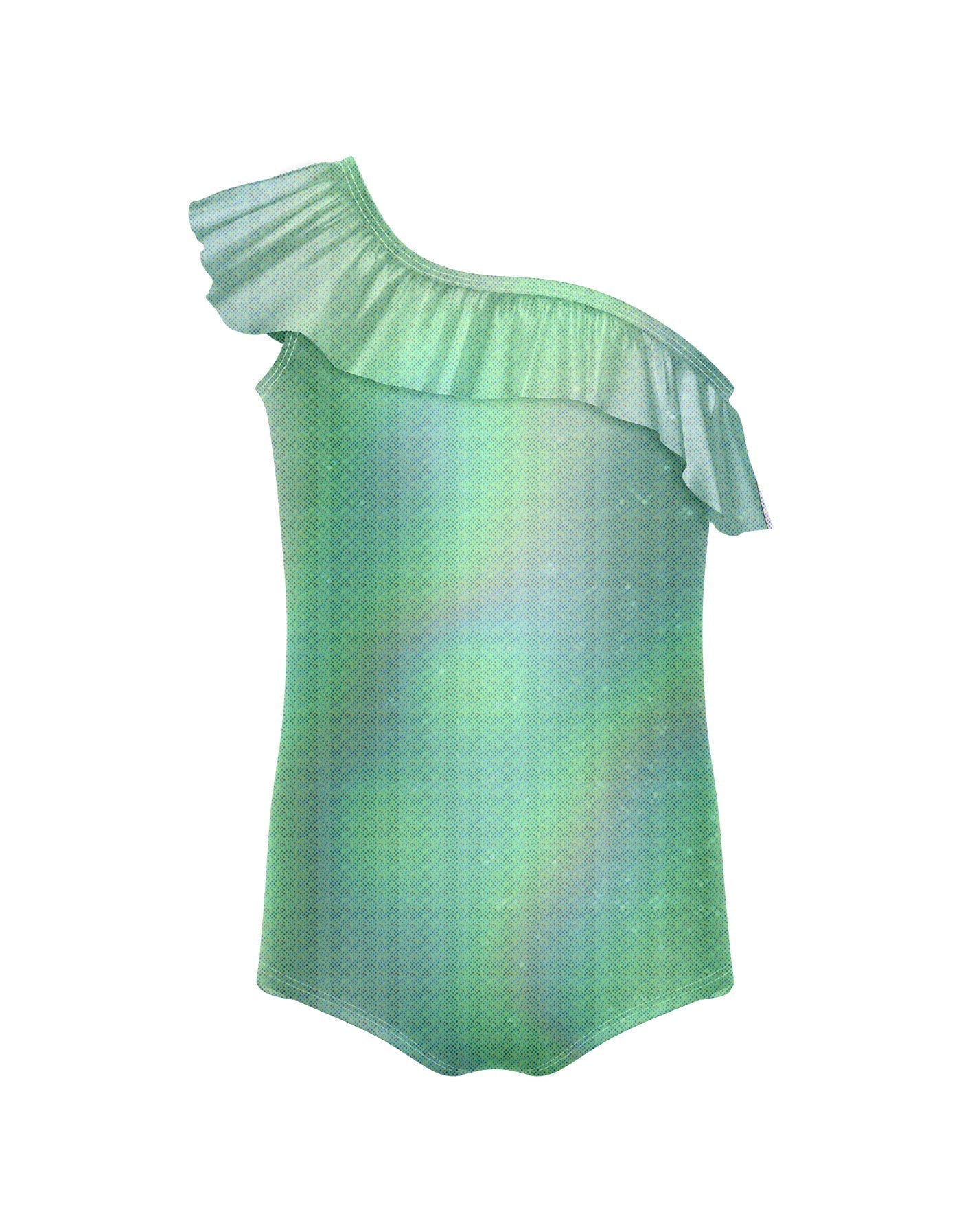 Solid Hologram One Shoulder Leotard with Ruffle