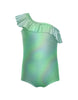 Solid Hologram One Shoulder Leotard with Ruffle