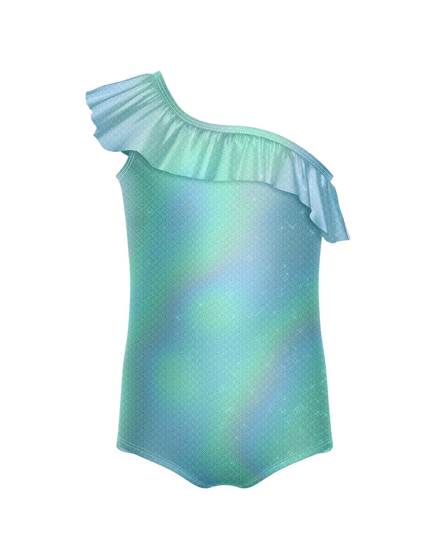 Solid Hologram One Shoulder Leotard with Ruffle