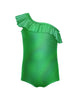 Solid Hologram One Shoulder Leotard with Ruffle