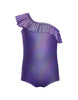 Solid Hologram One Shoulder Leotard with Ruffle