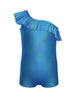Solid Hologram One Shoulder Biketard with Ruffle