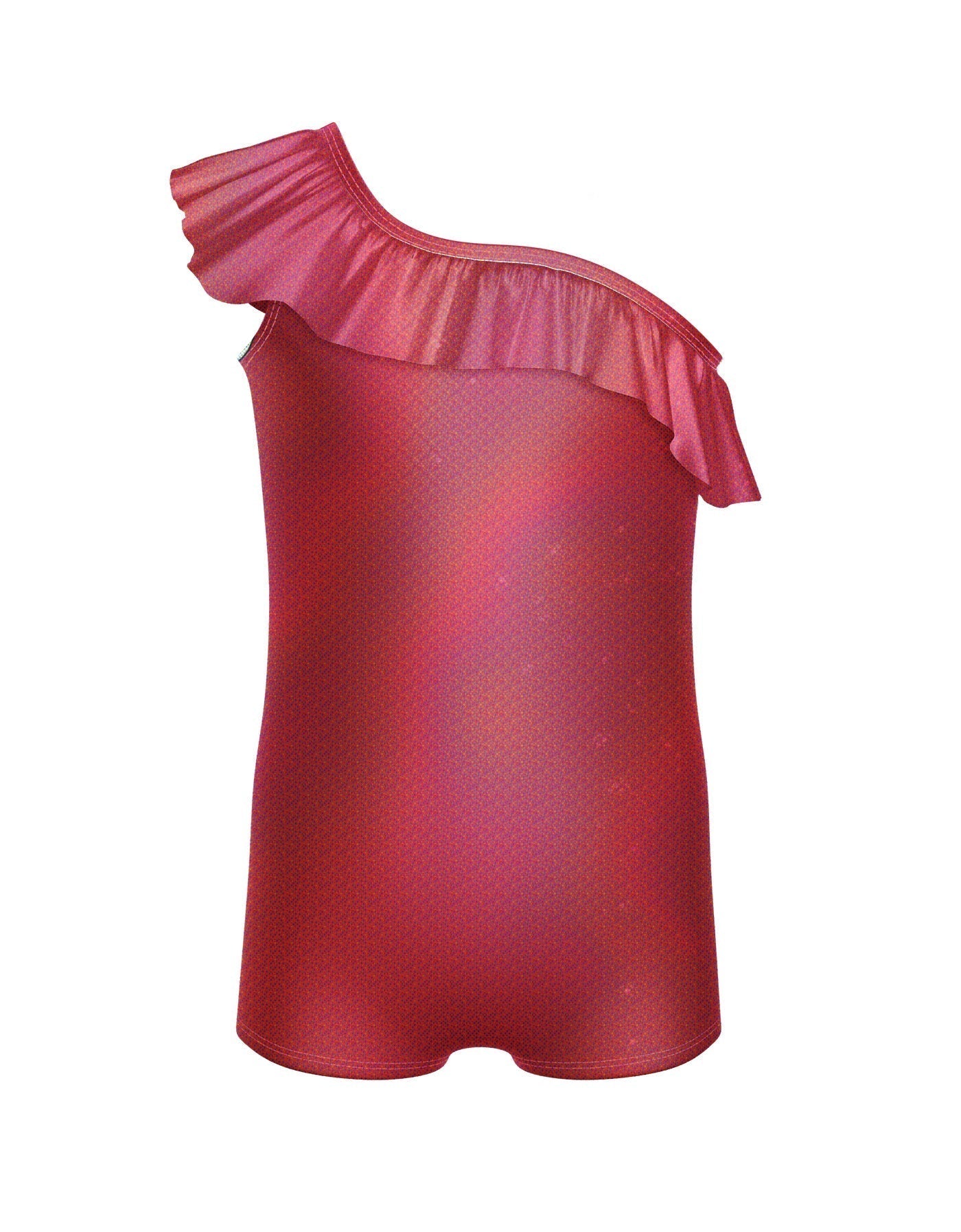 Solid Hologram One Shoulder Biketard with Ruffle