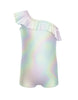 Solid Hologram One Shoulder Biketard with Ruffle
