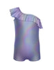 Solid Hologram One Shoulder Biketard with Ruffle