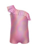 Solid Hologram One Shoulder Biketard with Ruffle