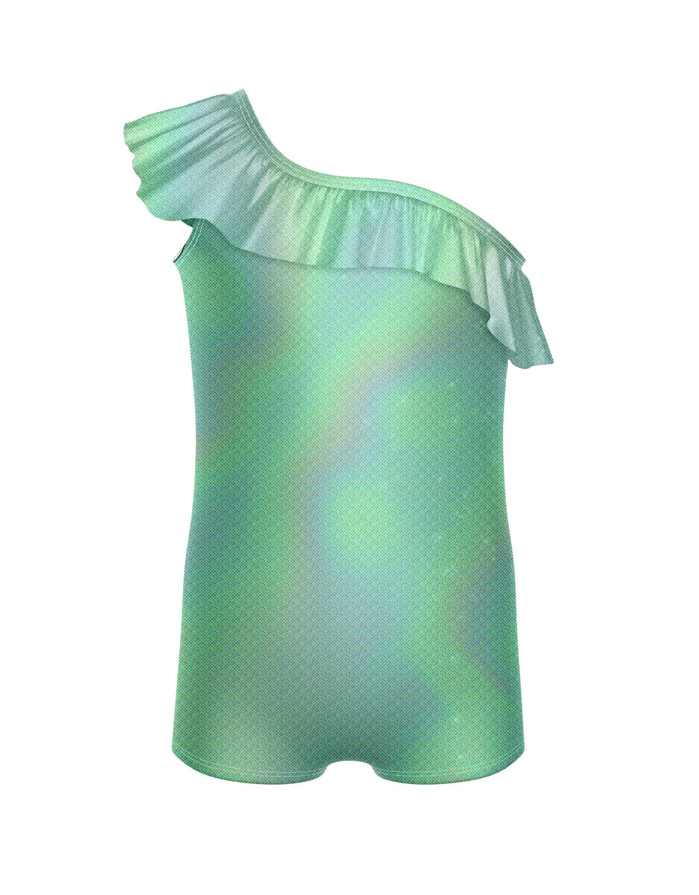 Solid Hologram One Shoulder Biketard with Ruffle