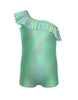 Solid Hologram One Shoulder Biketard with Ruffle