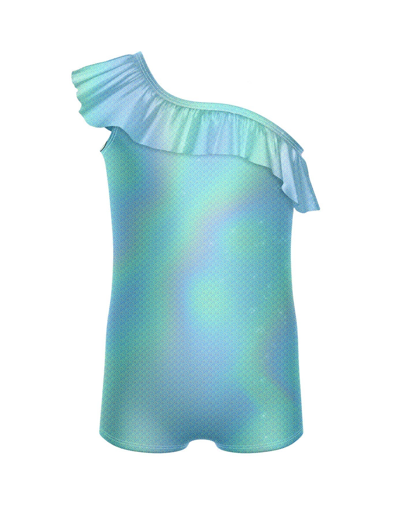 Solid Hologram One Shoulder Biketard with Ruffle