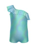 Solid Hologram One Shoulder Biketard with Ruffle
