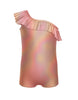 Solid Hologram One Shoulder Biketard with Ruffle