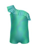 Solid Hologram One Shoulder Biketard with Ruffle