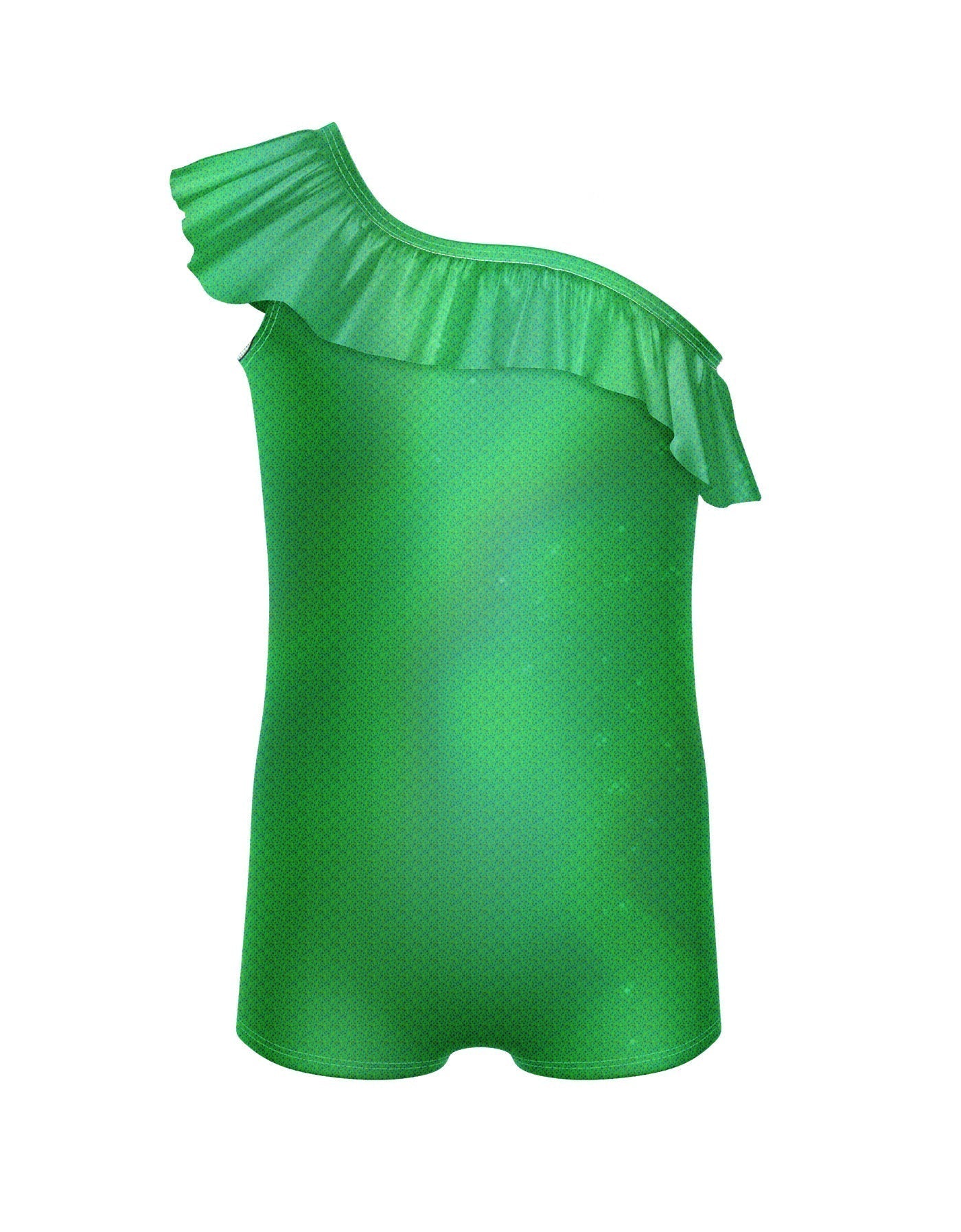 Solid Hologram One Shoulder Biketard with Ruffle