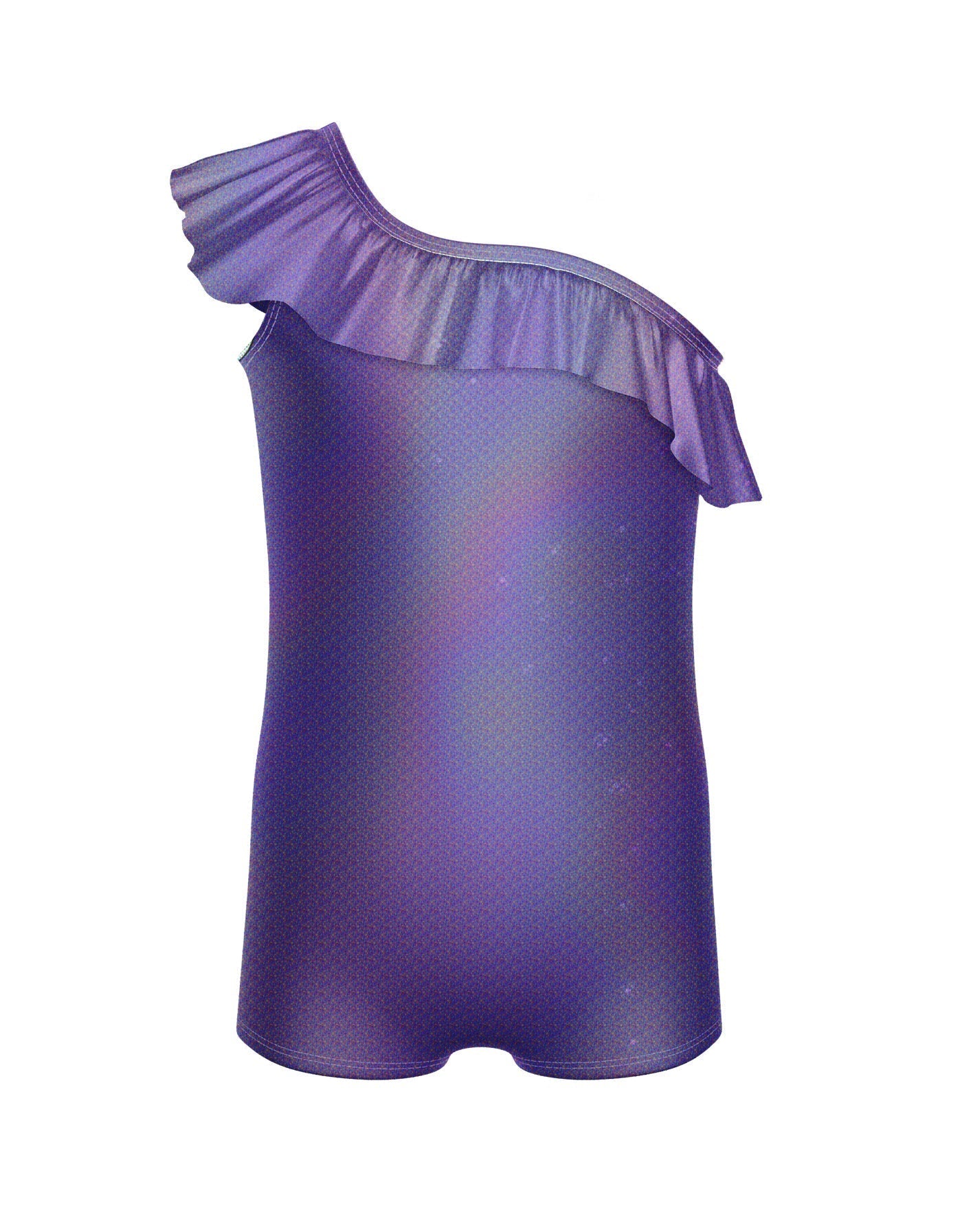 Solid Hologram One Shoulder Biketard with Ruffle