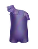Solid Hologram One Shoulder Biketard with Ruffle