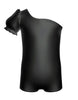 Solid Hologram One Shoulder Puff Sleeve Biketard