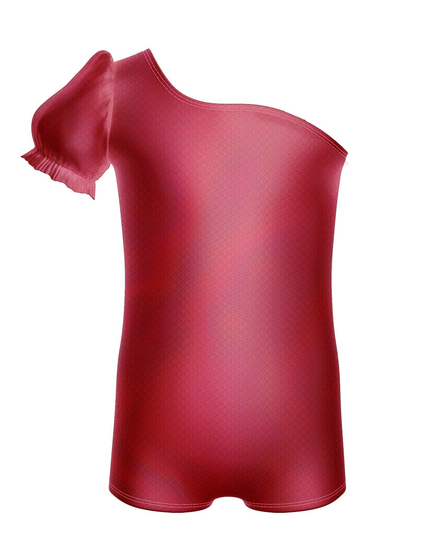 Solid Hologram One Shoulder Puff Sleeve Biketard