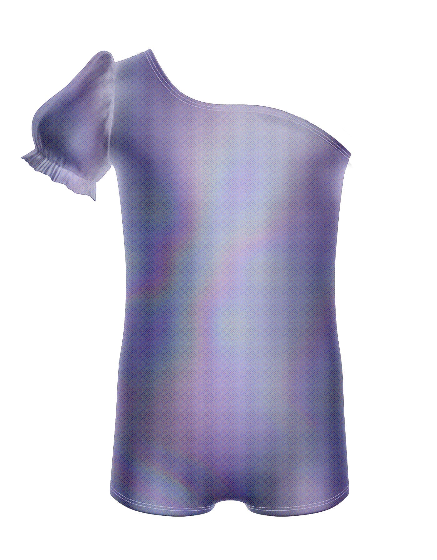 Solid Hologram One Shoulder Puff Sleeve Biketard