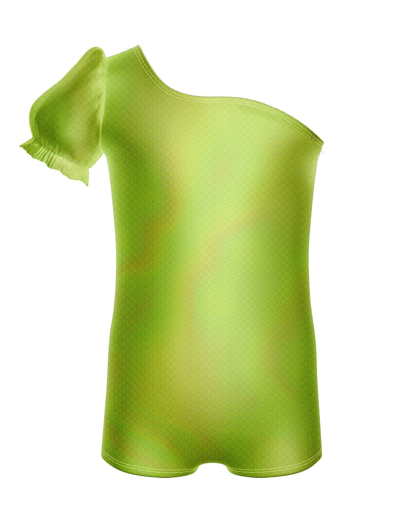 Solid Hologram One Shoulder Puff Sleeve Biketard