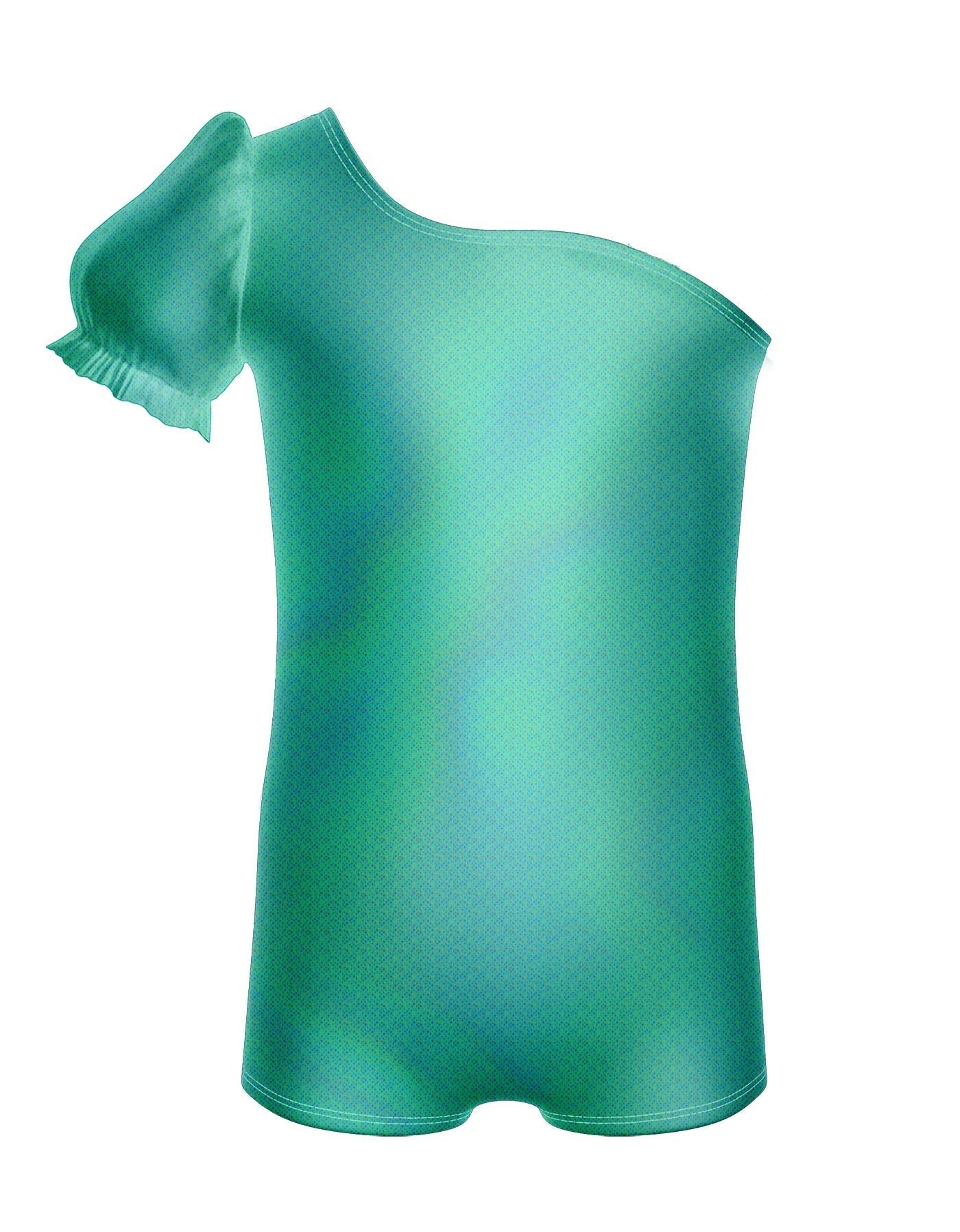 Solid Hologram One Shoulder Puff Sleeve Biketard