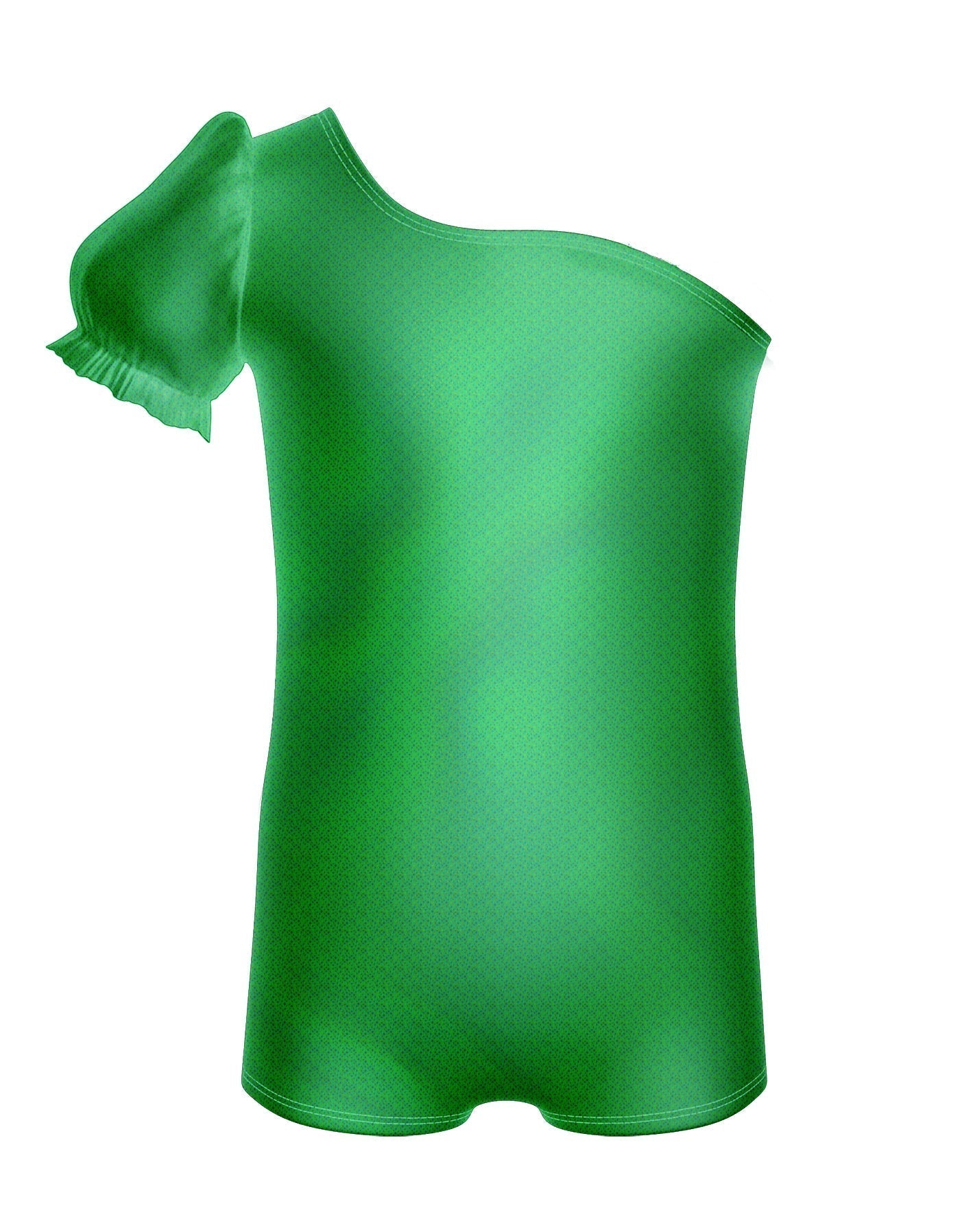 Solid Hologram One Shoulder Puff Sleeve Biketard