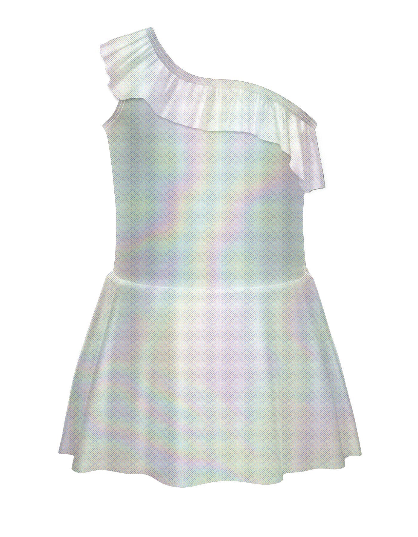 Solid Hologram One Shoulder Dress with Ruffle