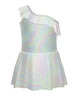 Solid Hologram One Shoulder Dress with Ruffle